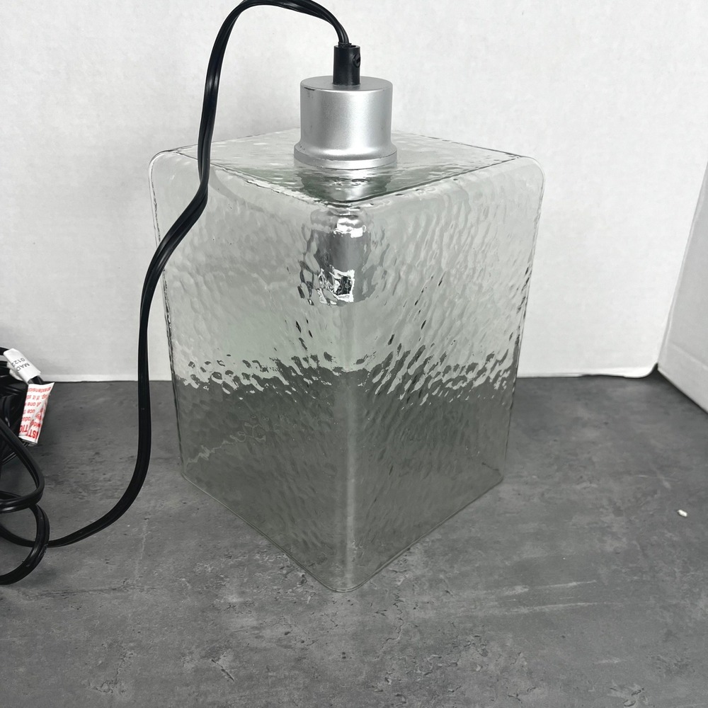 Square Hammered Glass Cube Hanging Lamp 15' Cord In-Line w Switch 8" x 6" Cubed
